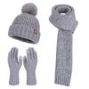 Winter Velvet Ear Protector Pullover Hat Women's Cold Protection and Warmth Knitted Wool Hat Wool Hat Scarf Gloves Three-piece Set