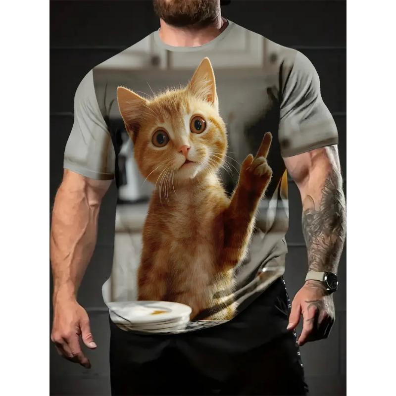 

3D Printed New Plus Size Men s Fun Cat Pattern Short Sleeve T-Shirt Creative Design Crew Neck Summer Outdoor Activities Tshirts XXL