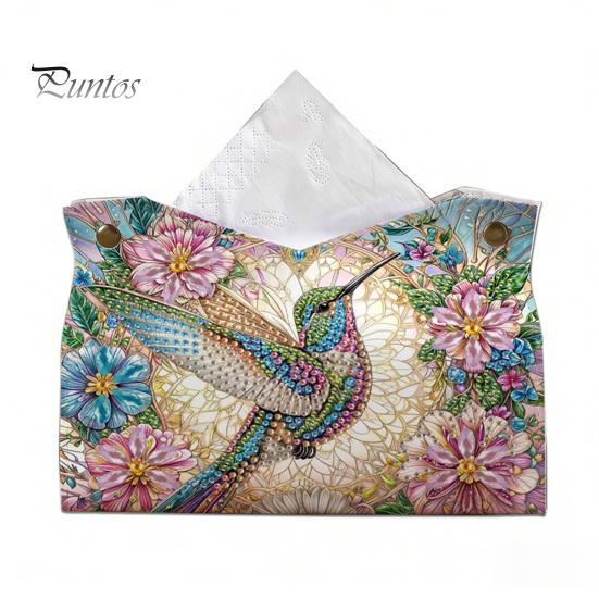 Handmade Gem Painting Set DIY Faux Diamond Art Tissue Box, Leather Desktop Holiday Gift for Craft Lovers Holder Pouch, 5D Rhinestone Embroidery