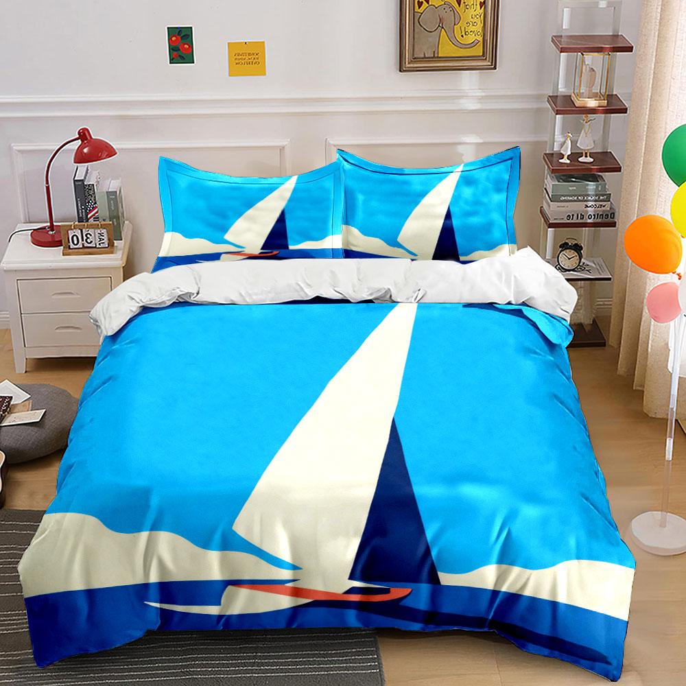 Sailboat Art Decor Set Soft Comfortable Duvet Cover Bedding Set Included 1*Duvet Cover & 2*Pillowcases, Gift