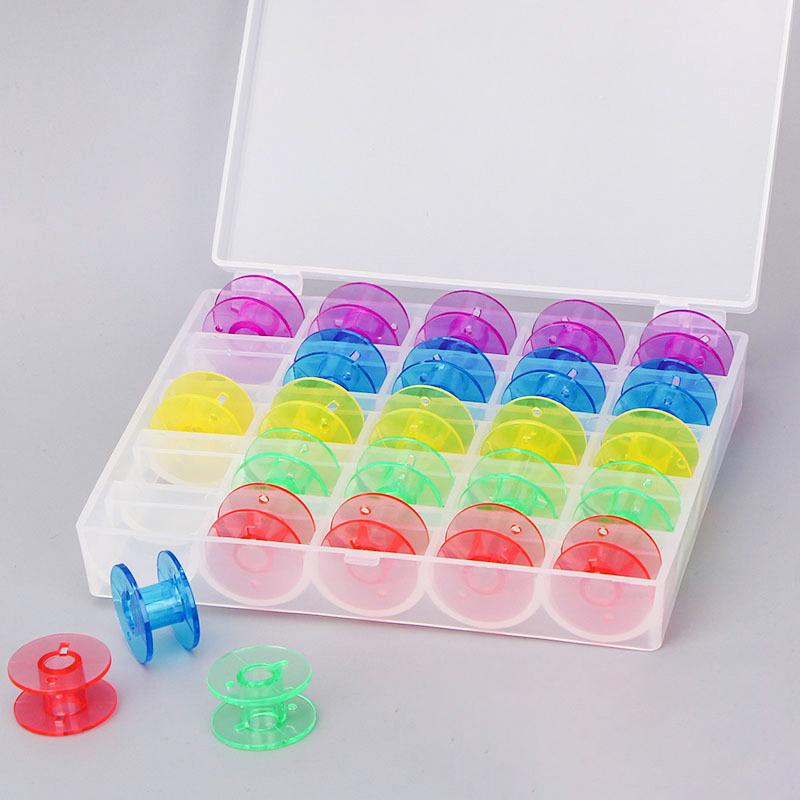 25Pcs/Set Plastic Threads Bobbins Sewing Machine Spools with Storage Box for DIY Embroidery Accessories Household Sewing Tools