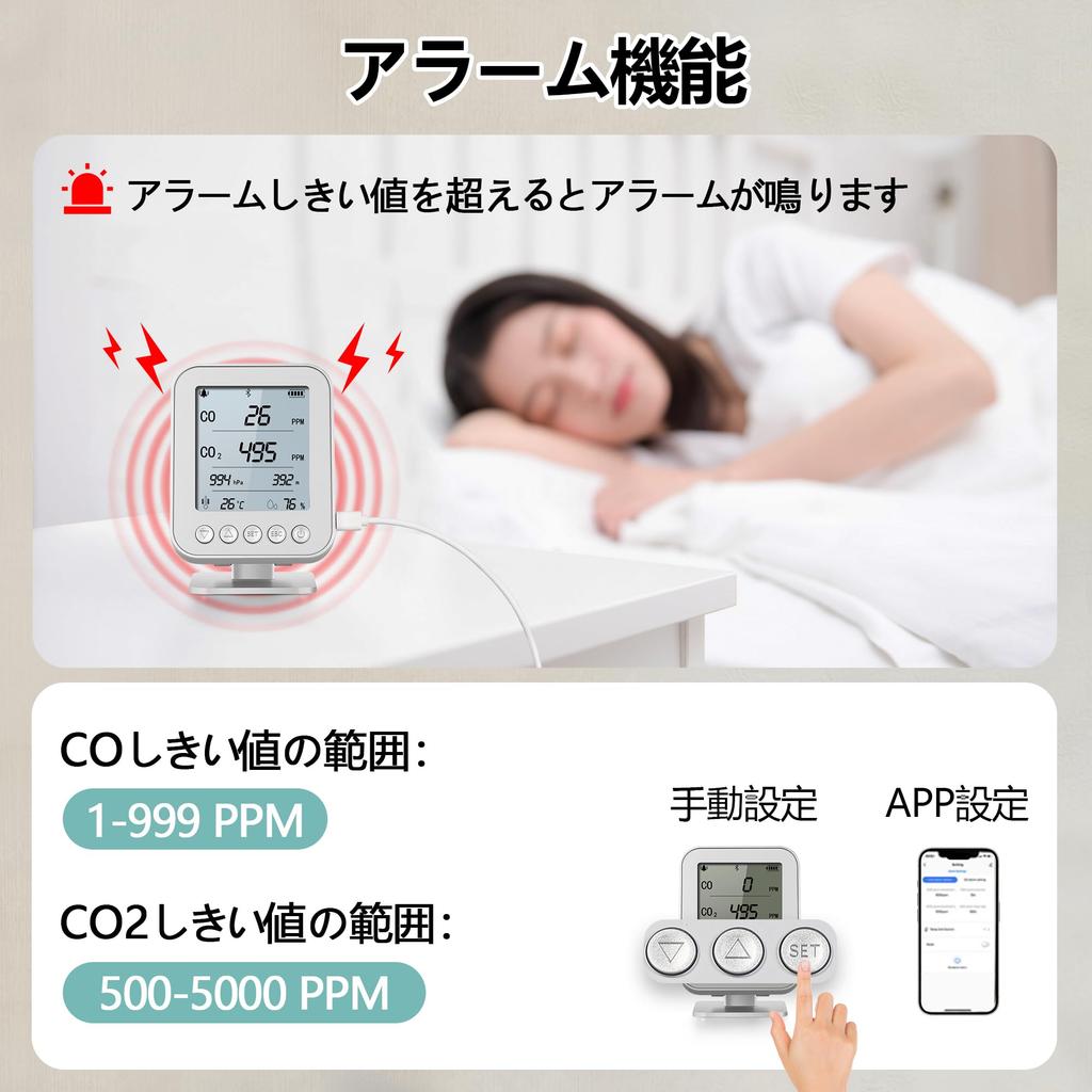 Carbon Dioxide Concentration Meter, CO2 Monitor, CO/CO2 Concentration, Humidity, Temperature, Atmospheric Pressure, Altitude Function,