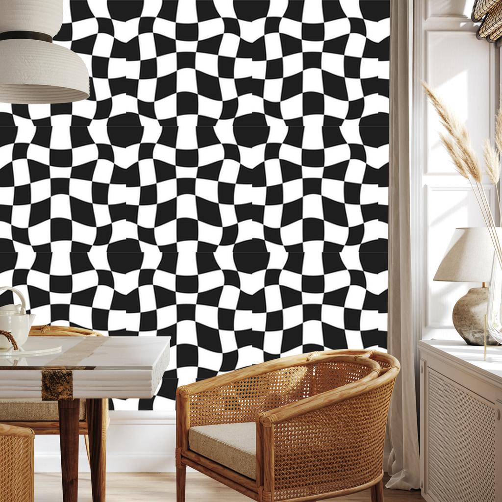 Casual Checkerboard Wallpaper, Graphite and White, for the Living Room and Bedroom, 50x1000