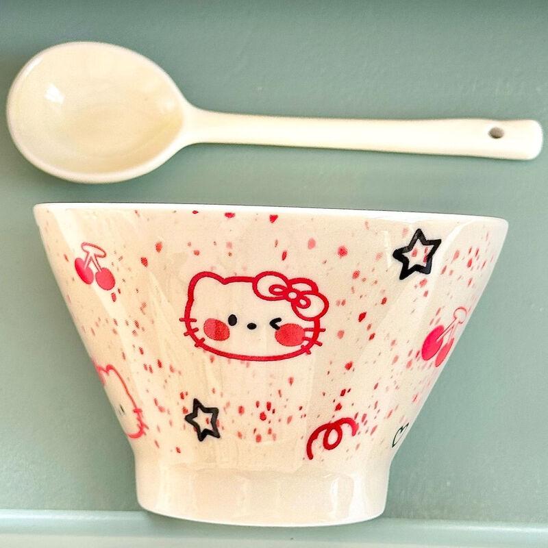 ZISIZ Cherry Cat Ceramic Bowl & Spoon Set