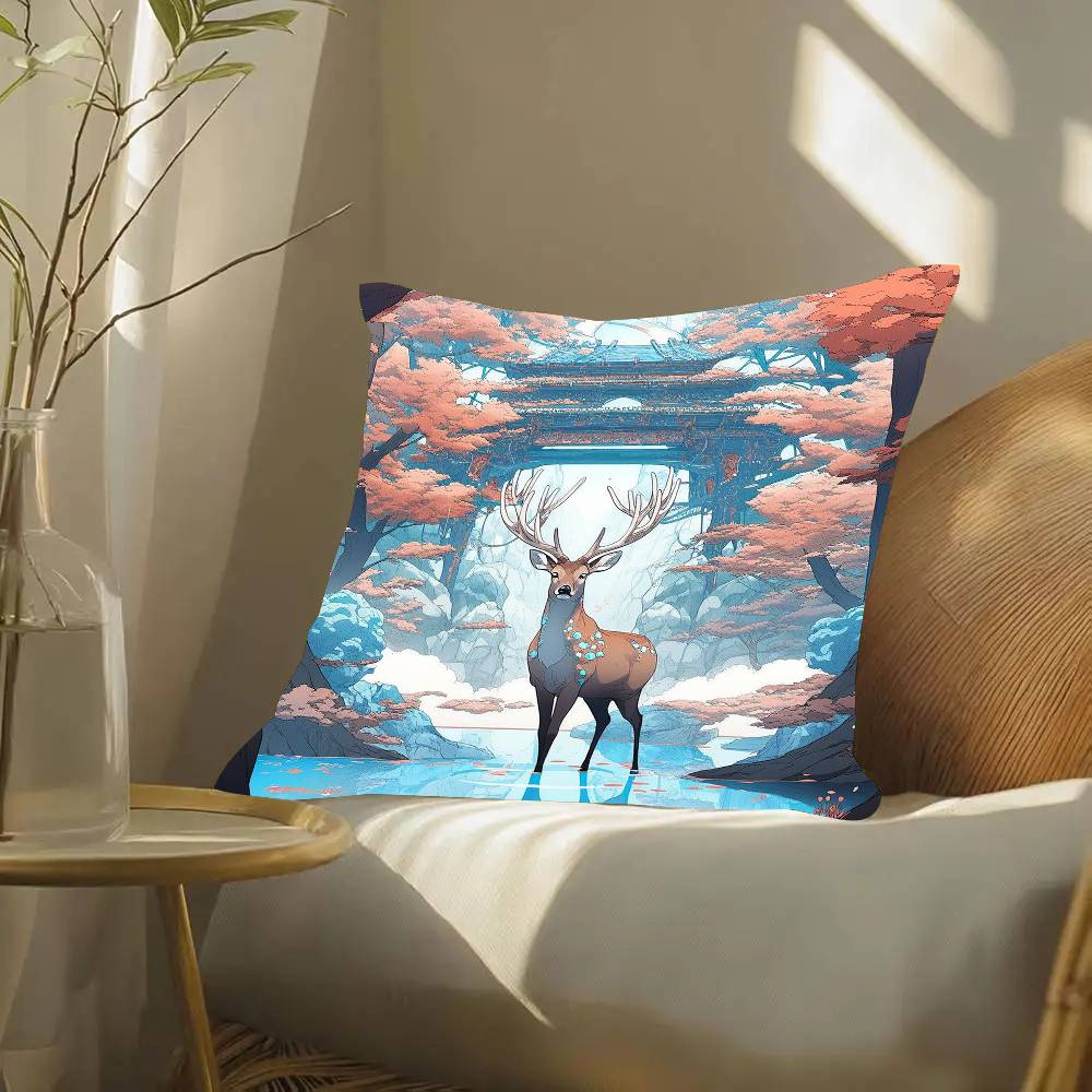 Deer Forest Animals Pillow Case Fashion Square Pillowcase Bedroom Sofa Room Ins Decoration Leisure