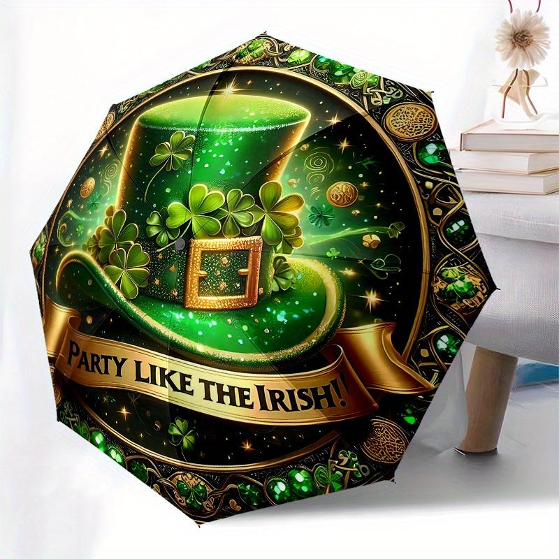 St. Patrick's Day Irish Hat Party Decoration Sign Umbrella, Cute Umbrella with Cute Design, Portable 3-Fold Compact Umbrella for Men & Women, Valentin