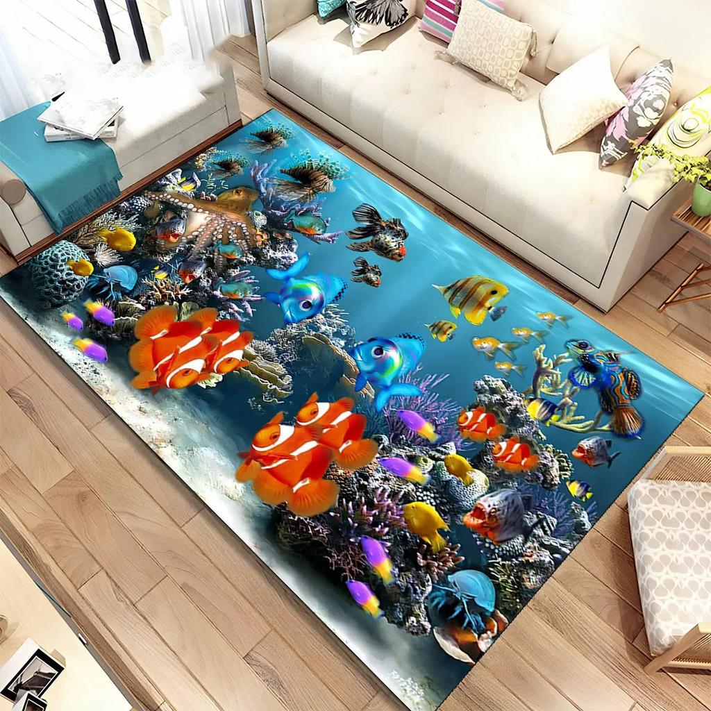 3D Meeresboden Unterwasserwelt Teppich Wohnzimmer Dekoration Schmutzabweisend Schlafzimmer Sofa Couchtisch Bereichsteppiche Waschbare Fußmatte