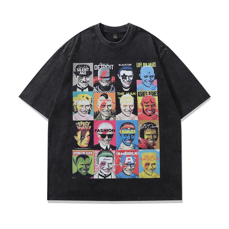 Trendy Brand Men'S Vintage Crew Neck T-Shirt Men'S American Retro Direct Injection Printing Washed Loose Short-Sleeved T-Shirt