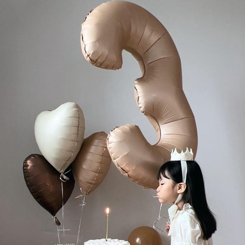 1/3/10Pcs Holiday Party Decorations, Baby Birthday Decorations, 32-Inch Individually Wrapped Caramel Cream Number Foil Balloons