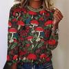 Ethnic flower 3D printed round neck casual long sleeved shirt