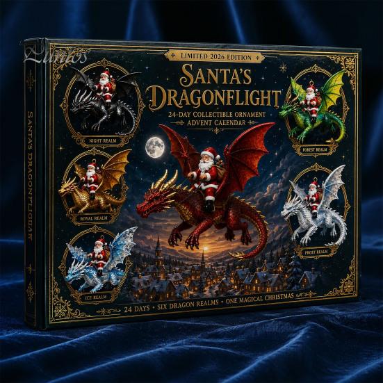 Surprise Toys for Kids Santa Claus' Flying Dragon Journey Advent Calendar, 24 Day Countdown Box, Creative Gifts Friends 2D Flat Christmas Ornaments,