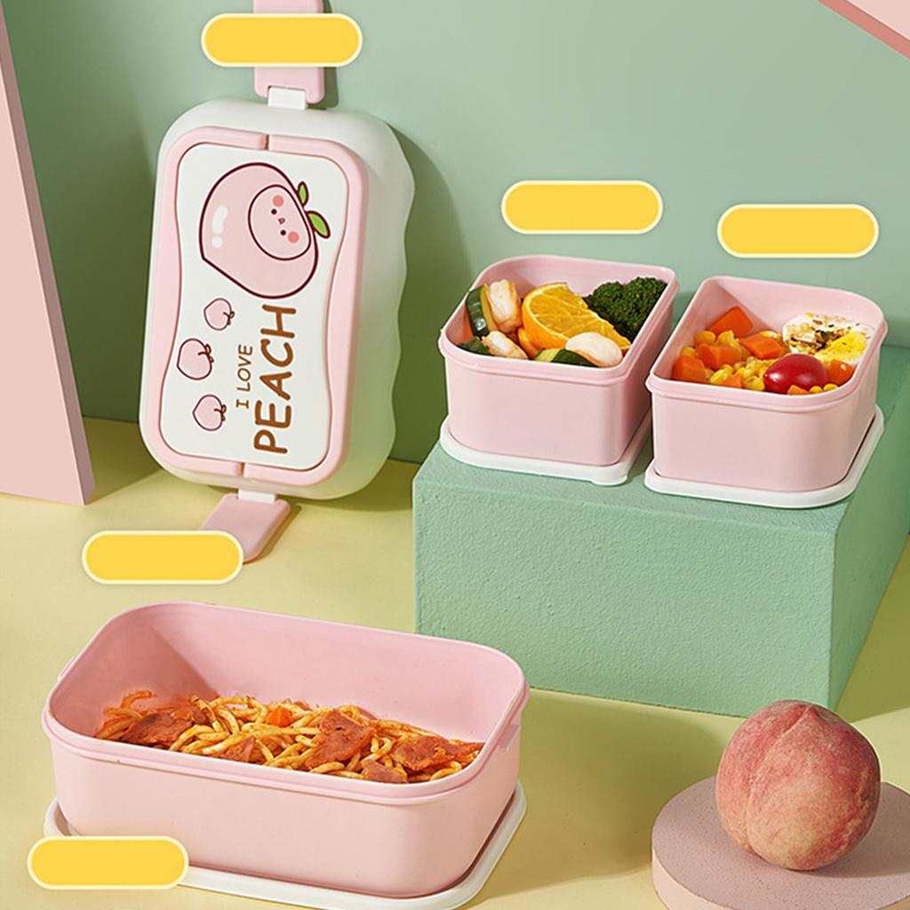 Cute Portable Students Lunch Box Microwaveable Children Cartoon Bento Box Independent Compartment Lunch Container