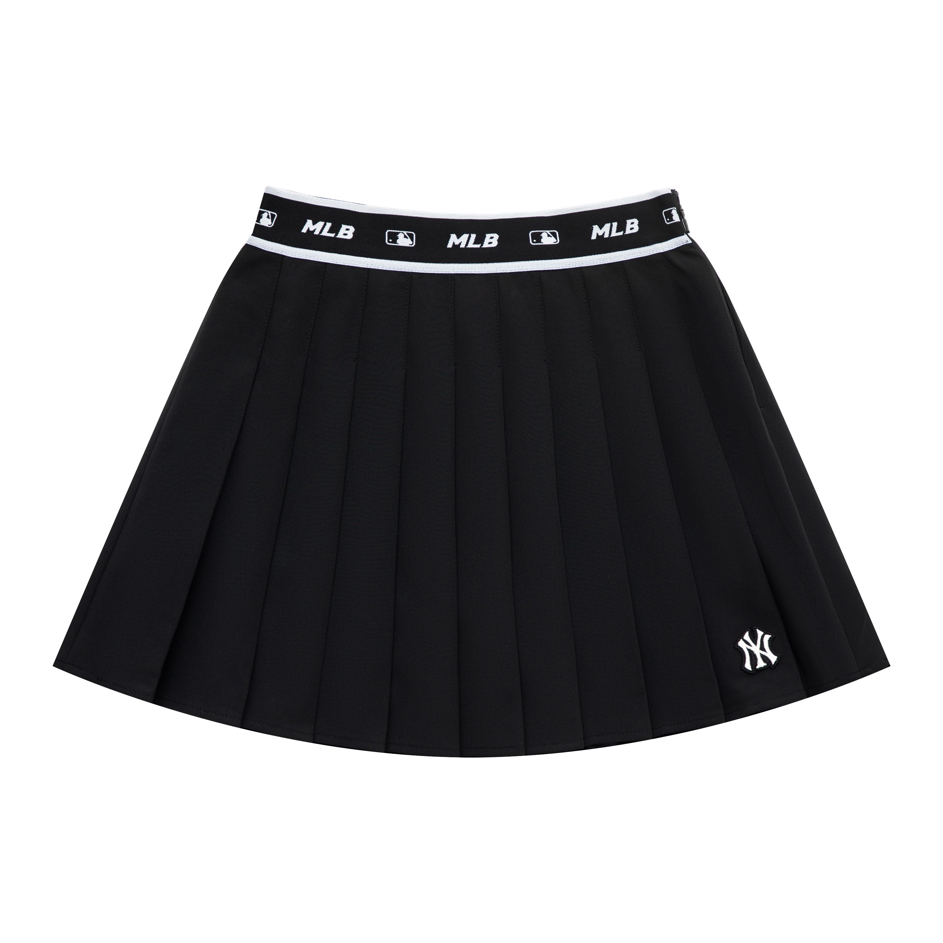 MLB New York Yankees Sport Lifestyle Gesticktes Logo Hohe Taille Falten Casual Rock Damenröcke Schwarz 3FSKB0133-50BKS S black