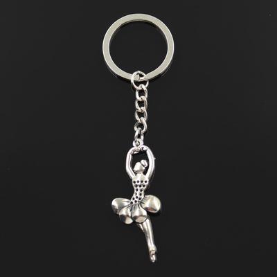 Mode 30mm Schlüsselanhänger Metall Schlüsselanhänger Schlüsselanhänger Schmuck Antik Silber Farbe plattiert Balletttänzerin 51x20mm Anhänger