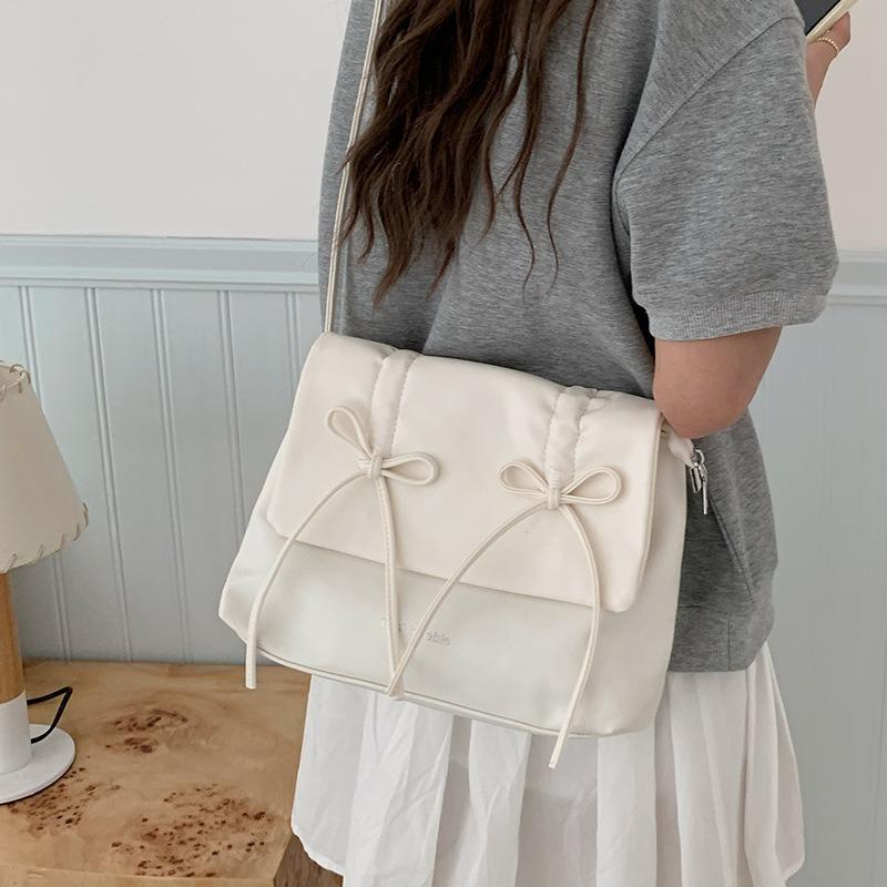 Fashion Ladies PU Leather Shoulder Crossbody Bags Sweet Women Bow Aesthetics Handbags Students Large Capacity Underarm Tote Bags