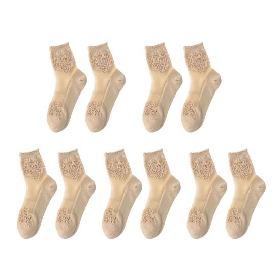 5 Pairs Lace Ankle Socks for Women Summer Sheer Mesh Socks Transparent Thin Floral Lace Ruffle Socks