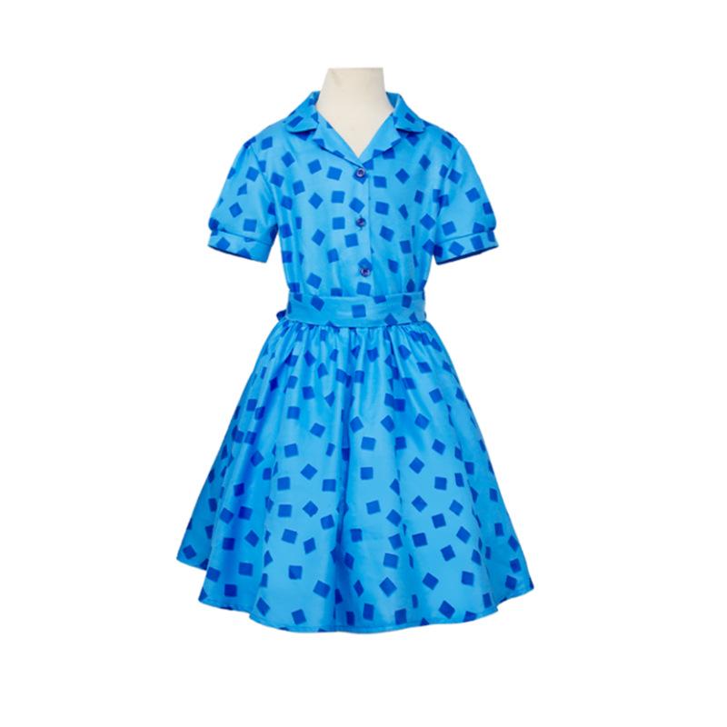 Matilda Blue Printed Children s Dress Costume with Puff Sleeves for Halloween 130