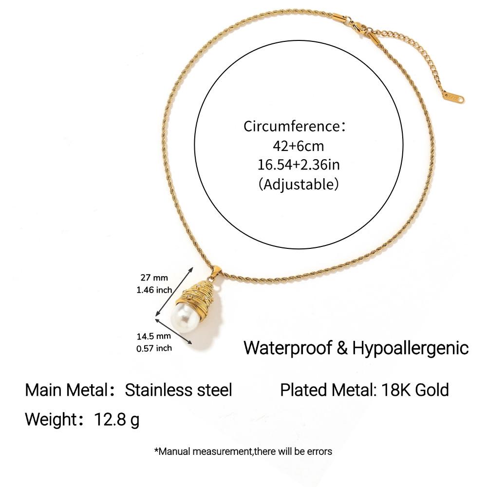 Yingtai Stainless Steel Women's Necklace with Imitation Pearl and 18k Gold Vacuum Plating