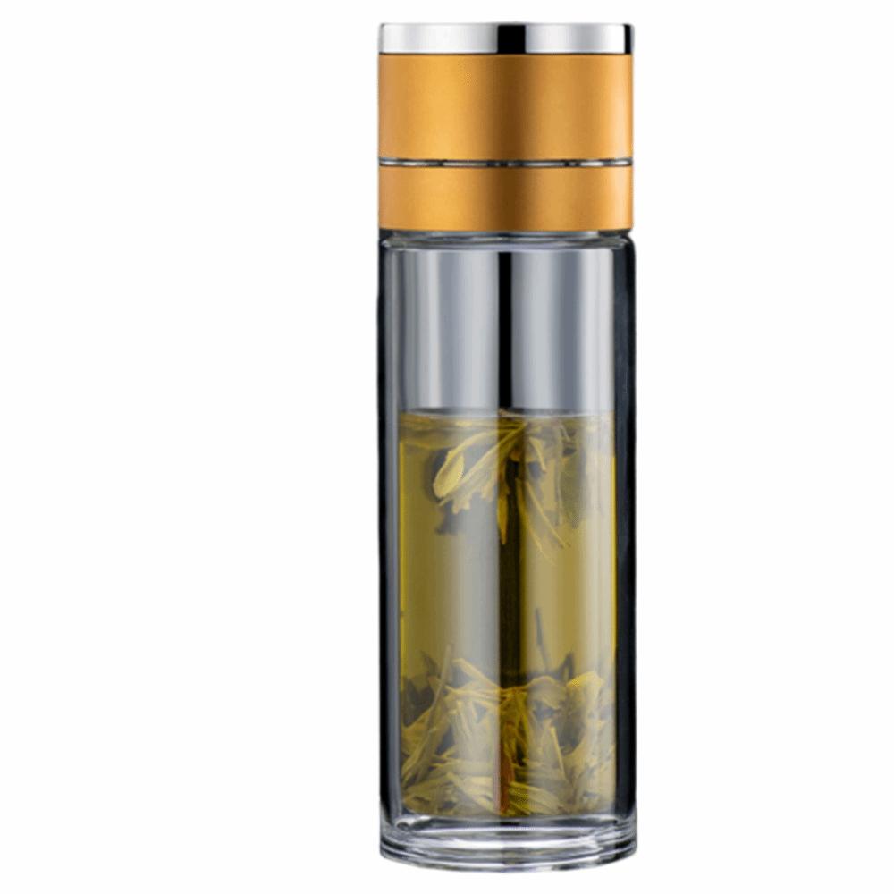 

Double Anti-Scald Glass Water Cup One Click Opening Infuser Tumbler Tea Separation Cup Office Use 300ml золотой