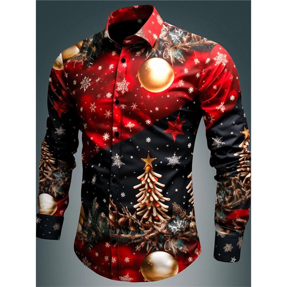 Gift Christmas Tree Print Men s Long Sleeve Shirt Urban Street Men s Fashion Christmas Shirt Autumn And Winter Casual Mens Shirt S