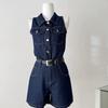 2026 Summer Denim Hong Kong Style: Sleeveless Top & High-Waisted Shorts Set