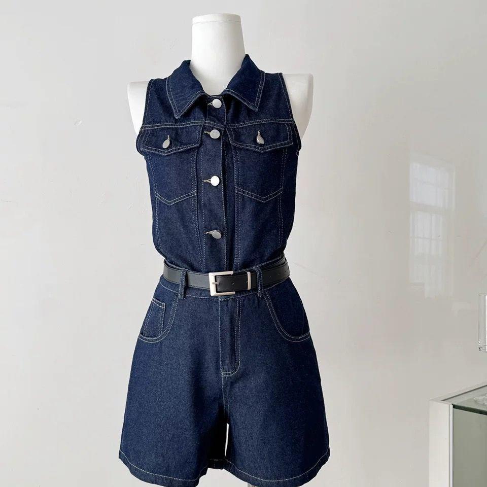 2026 Summer Denim Hong Kong Style: Sleeveless Top & High-Waisted Shorts Set
