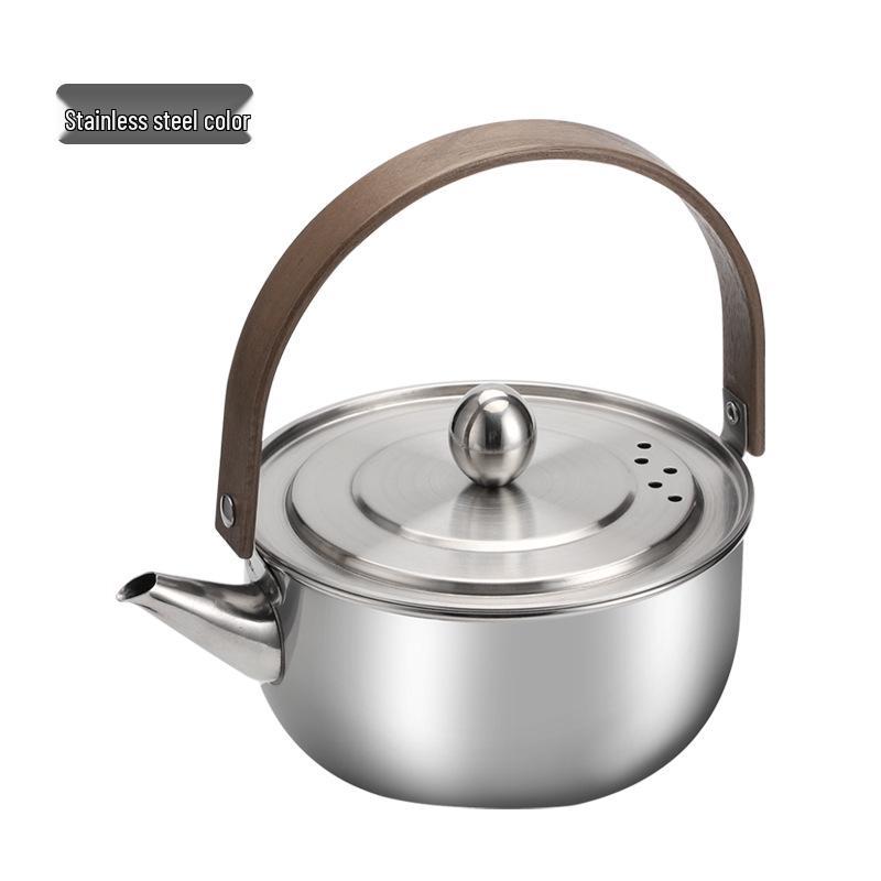 Portable Outdoor Black & Grey Teapot: Creative Gongfu Tea Ceremony Kettle with 304 Stainless Steel & Wood