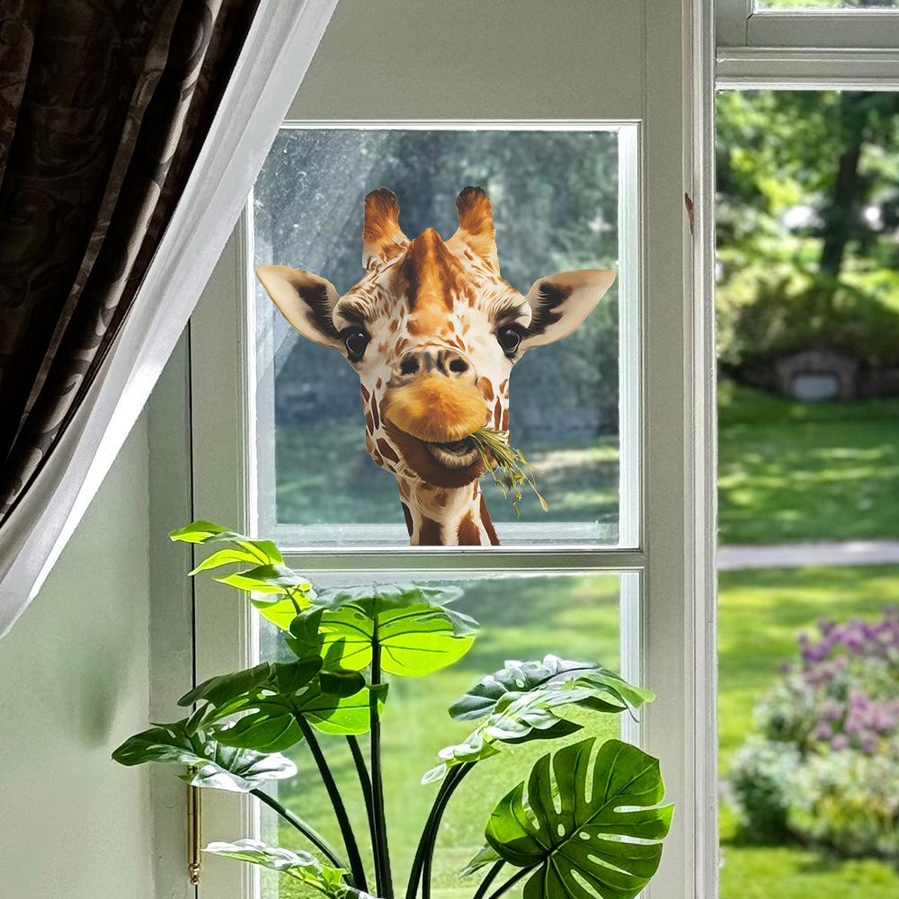 Giraffe Home Decoration Glass Door and Window Stickers with A Unique Grass-eating Style