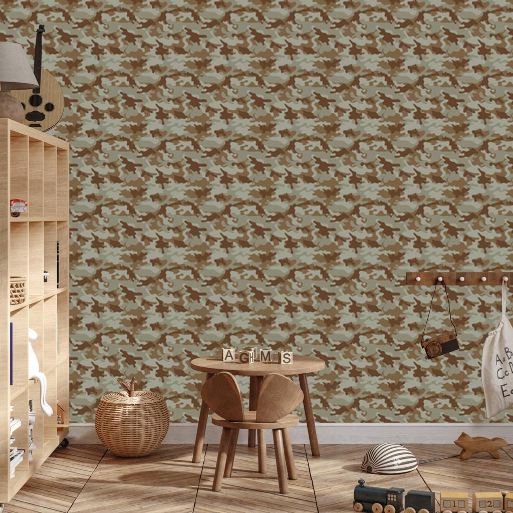 Military Camouflage Wallpaper Brown and Ochre for Living Room and Bedroom 50x1000