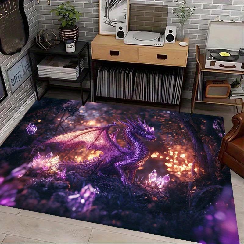Enchanted Forest Large Area Rug - Non-Slip, Soft Crystal Velvet, Stylish Print with Glowing Orbs & Vibrant Foliage, Perfect for