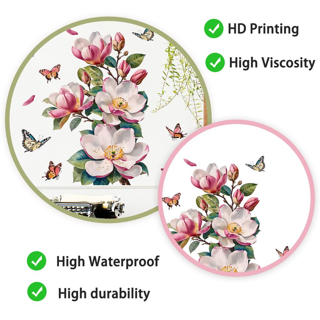 Magnolia Butterfly Wall Sticker Self-Adhesive Waterproof Removable Living Room Bedroom Hallway Background Wall Home Decor Art