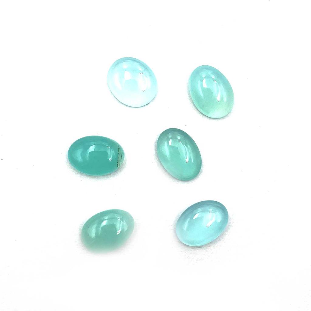 Natural Aqua Chalcedony Oval Cabochon Loose Gemstone Lot 6 Pcs 10*13 MM 30 CT For Jewelry Making