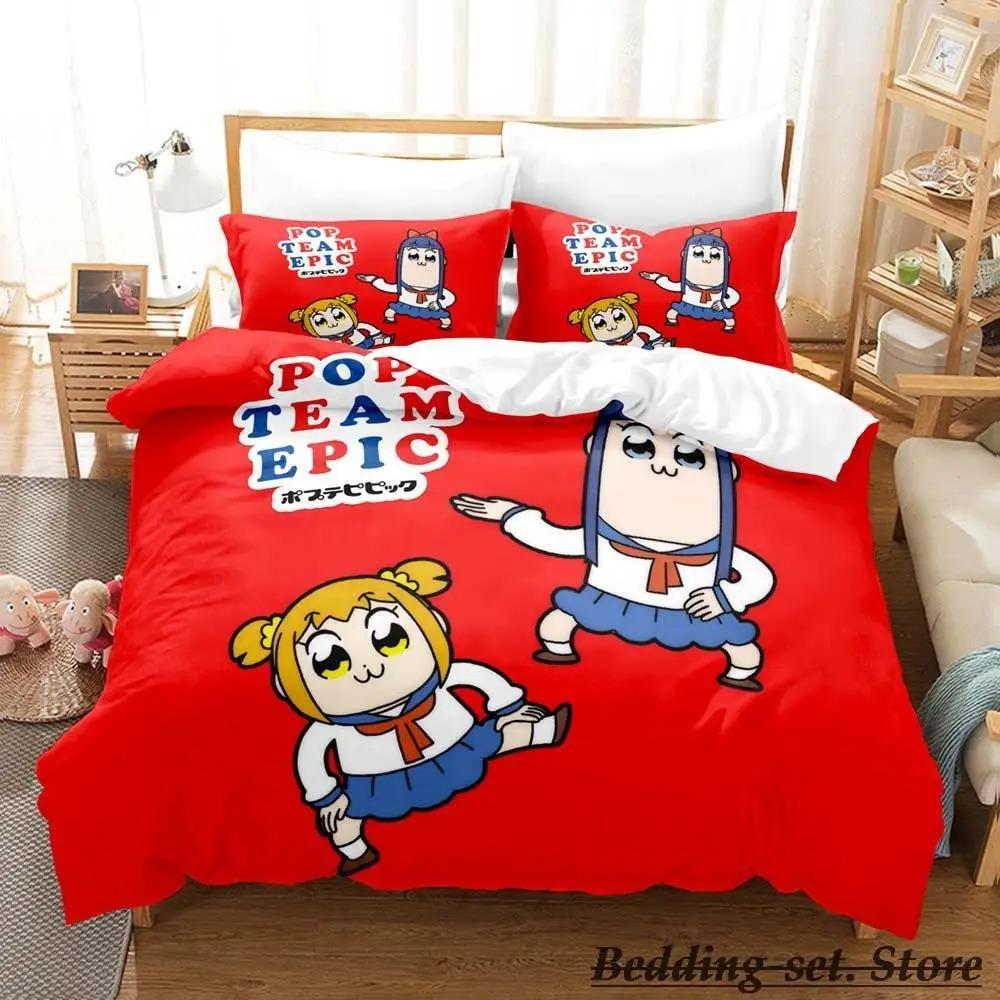 Pop Team Epic Bedding Set Single Twin Full Queen King Size Bed Set Aldult Kid Bedroom Duvetcover Sets Anime Parure De Lit Bed