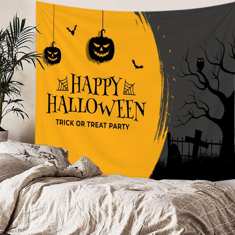 Home bedside room decoration Halloween tapestry, witch skull ghost print hanging cloth, background wall covering