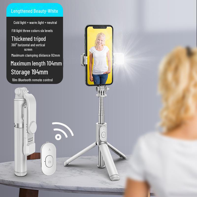Q02S Bluetooth Selfie Stick with LED Light & Tripod for Live Broadcasts