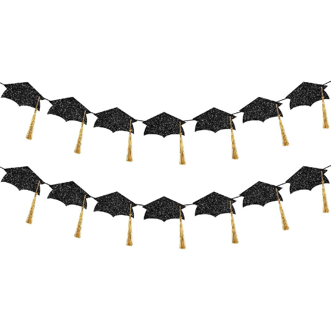 5Pcs Blue and Yellow Graduation Cap Garland Banner 2025 Graduation Banner Class of 2025 for Grad Party Decorations Class of 2025 Blue and Yellow Black and Gold