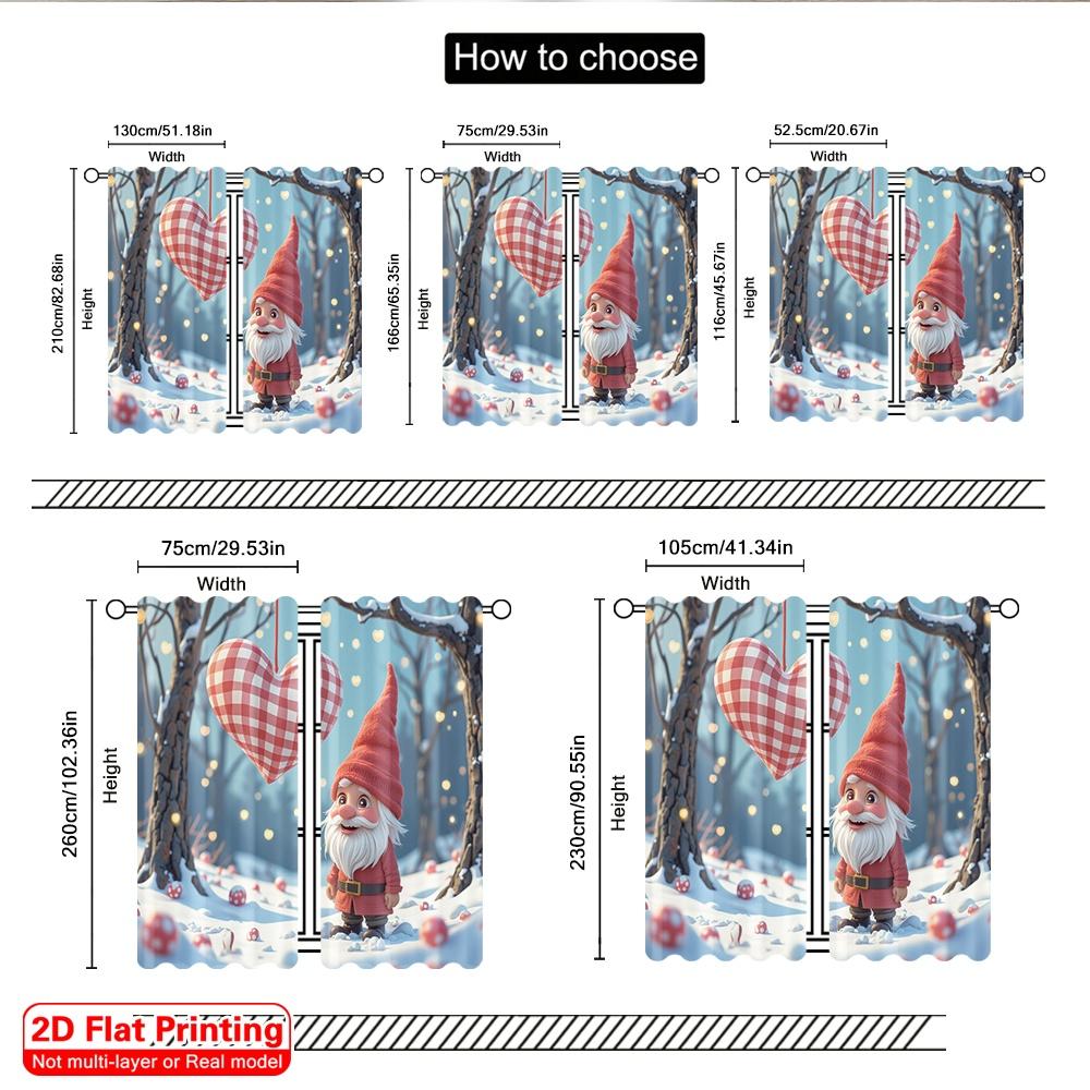 2pcs 2D Flat Printing Merry Christmas Popular Curtain Gnome Heart Winter Holiday Romance 100% Polyester Without Electricity