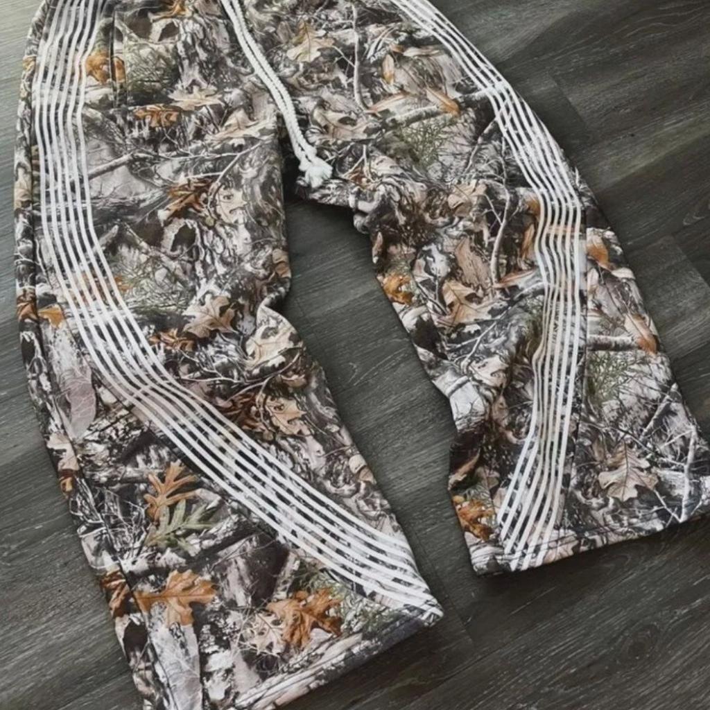 American Vintage High Street Drawstring Straight Pants Leaf Camouflage Functional Striped Wide Leg Pants Loose Casual Pants
