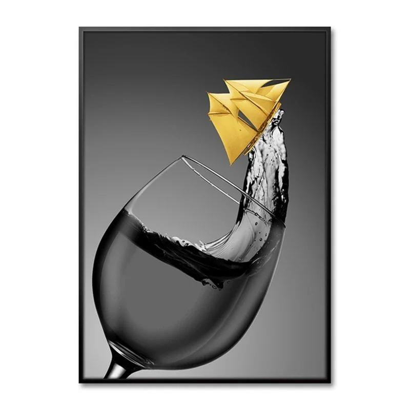 Poster e Stampa di Vino Rosso e Calice da Vino Pittura su Tela per Ristorante Arte Murale Quadro per Soggiorno Cucina Decorazioni per la Casa Cuadros