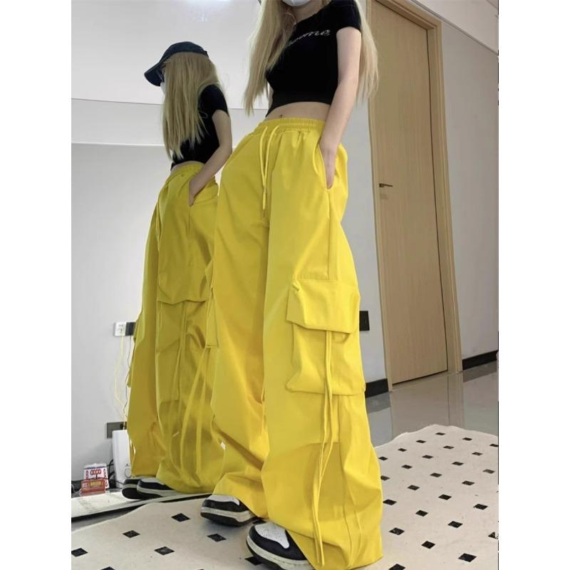 American Retro Niche Work Pants for Women Three-dimensional Pocket Waist Straight Wide-leg Streamers Loose Casual Floor Trousers