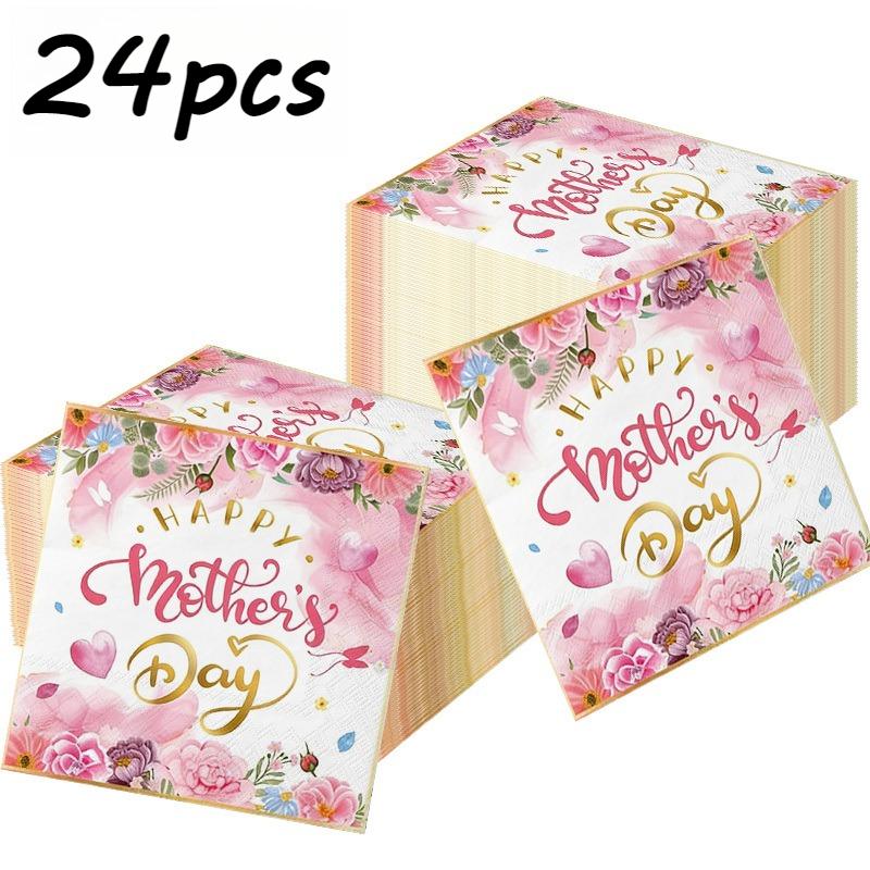 

24pcs Mother s Day Theme Party Supplies Napkin Best Mom Ever Napkin Design Pink Flower Rose Backdrop Baby Shower Supplies