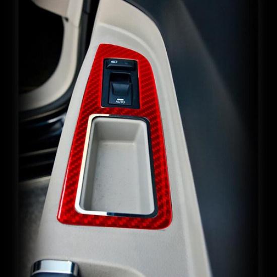 4pcs Red Carbon Fiber Window Switch Panel Sticker Trim For Chrysler 300 2005-07