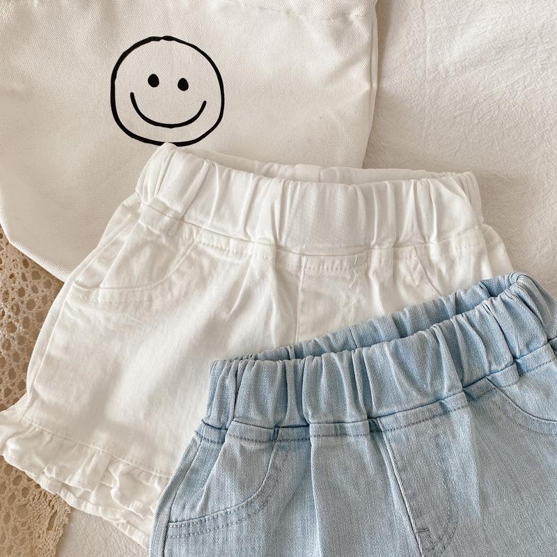 Girls' Denim Ruffle Edge Summer Shorts 2024 Kids' Clothing 