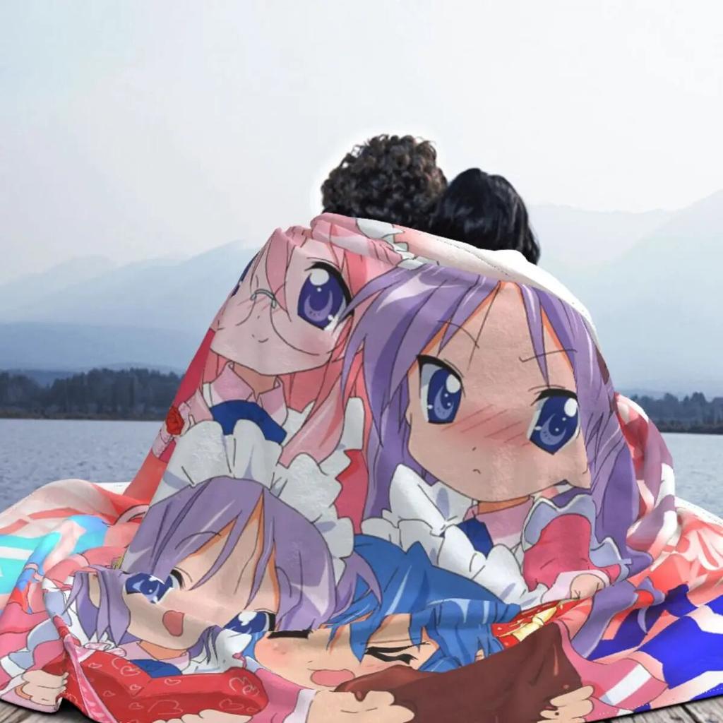 Kawaii Cute Lucky Star Fuzzy Blankets Anime Konata Izumi Miyuki Kagami Customized Throw Blankets for Bed Sofa Couch Bedspreads