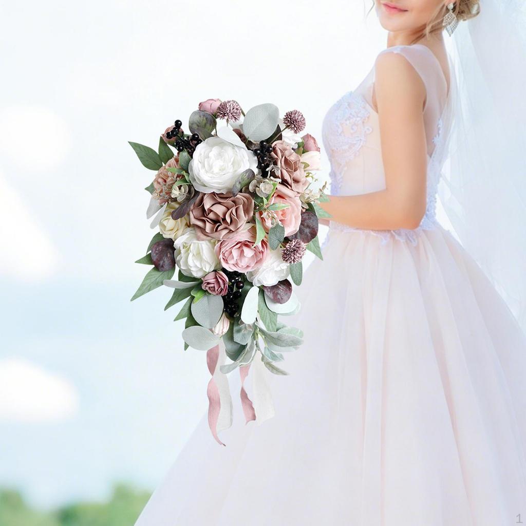 Artificial Waterfall Bridals Bouquet, Wedding Bride Holding Flower for Marriage, Bridal