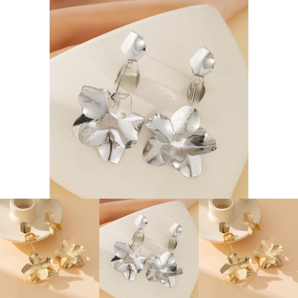 Elegant Metal Punk Design Teardrop Earrings Vintage Flower Gold Silver