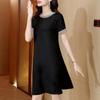 Elegant Plus Size Silk Midi Dress – Short Sleeve Round Neck for Stylish Mothers