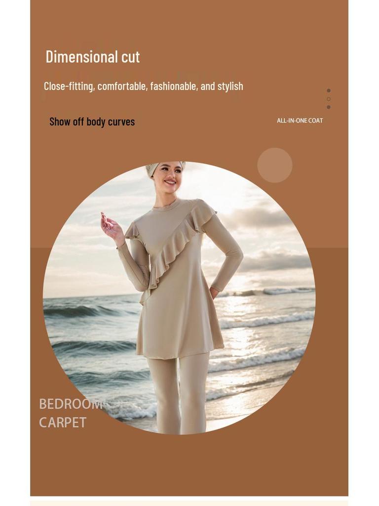 European & American Long-Sleeve One-Piece Swimdress with Slimming Pants