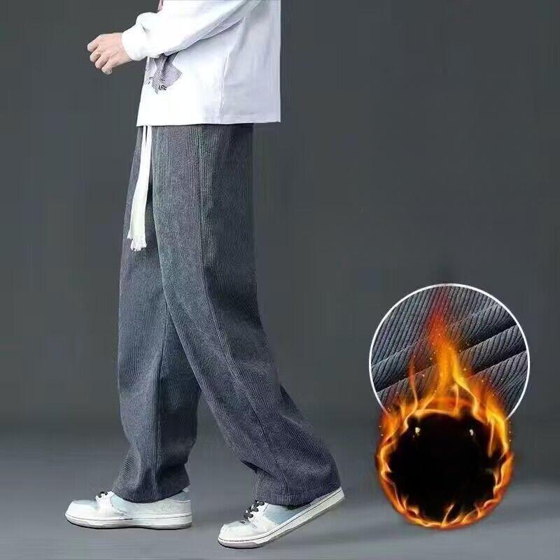 Men's Corduroy Thicken Casual Trousers Loose-fit Straight-leg Fleece-lined  Autumn Winter Warm Sport Pants