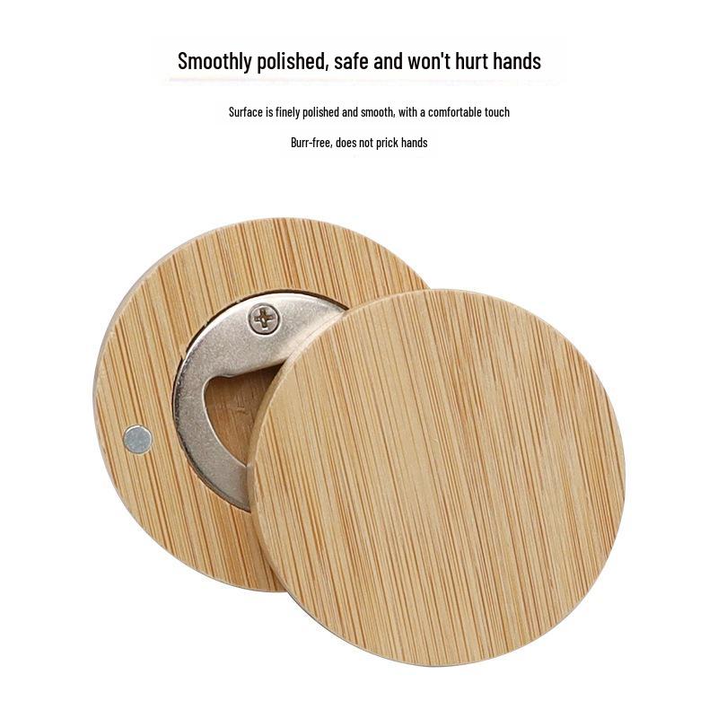Apribottiglie Magnetico in Bambù: Apribottiglie Rotondo in Legno per Birra e Bevande da Frigorifero